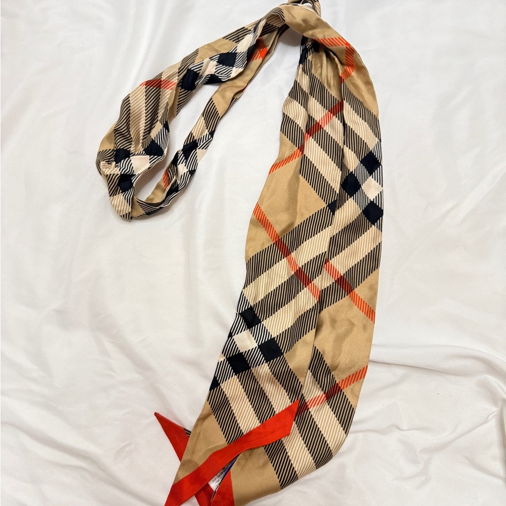 Classic Tan and Orange Checkered scarf - Picture 3 of 4